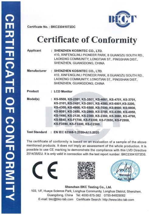 CE LVD Certificate by Kiosk Supplier Kosintec CE LVD Certificate by Kiosk Supplier Kosintec